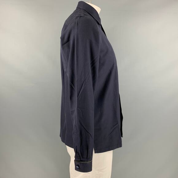 L.Y ADAMS Size L Navy Green Contrast Trim Cotton Long Sleeve Shirt - Picture 3 of 7